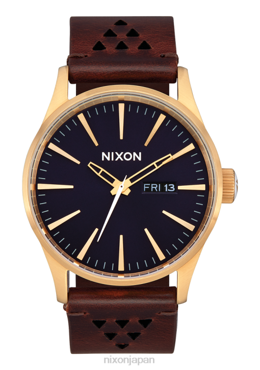 時計 jp Nixon セントリーレザー ゴールド/インディゴ/ブラウン DNT456